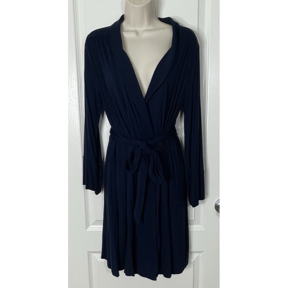 Soma Wrap Robe Womens S/M Blue Long Sleeve Tie Front Pockets Lounge Sleepwear